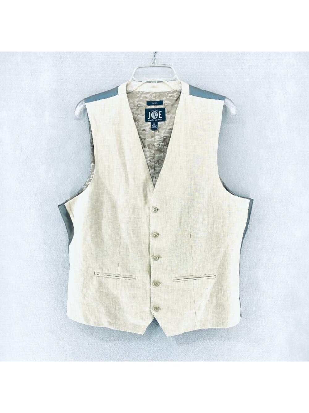 Joseph Abboud Vest Mens XL Beige Linen Button Up Slim Fit Waistcoat Chambray